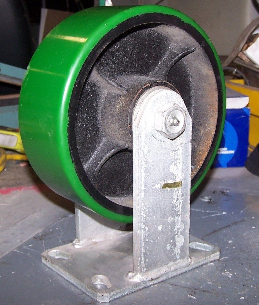 NEW RIGID PLATE CASTOR POLY ON CAST IRON WHEEL 8" DIA 3" WIDTH GREEN 