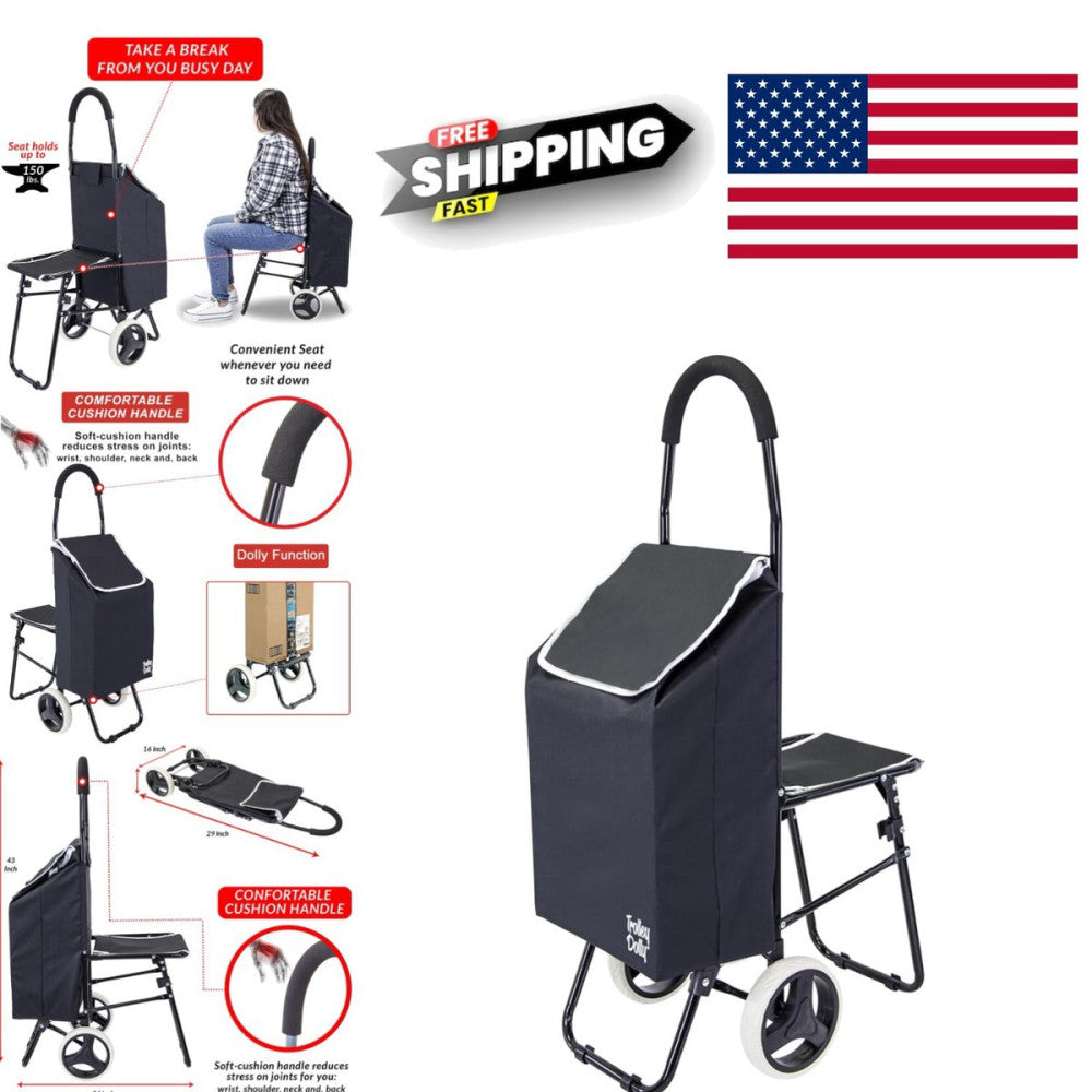 Versatile Foldable Trolley Dolly with Seat for Shopping Picnics and Outdoor Use