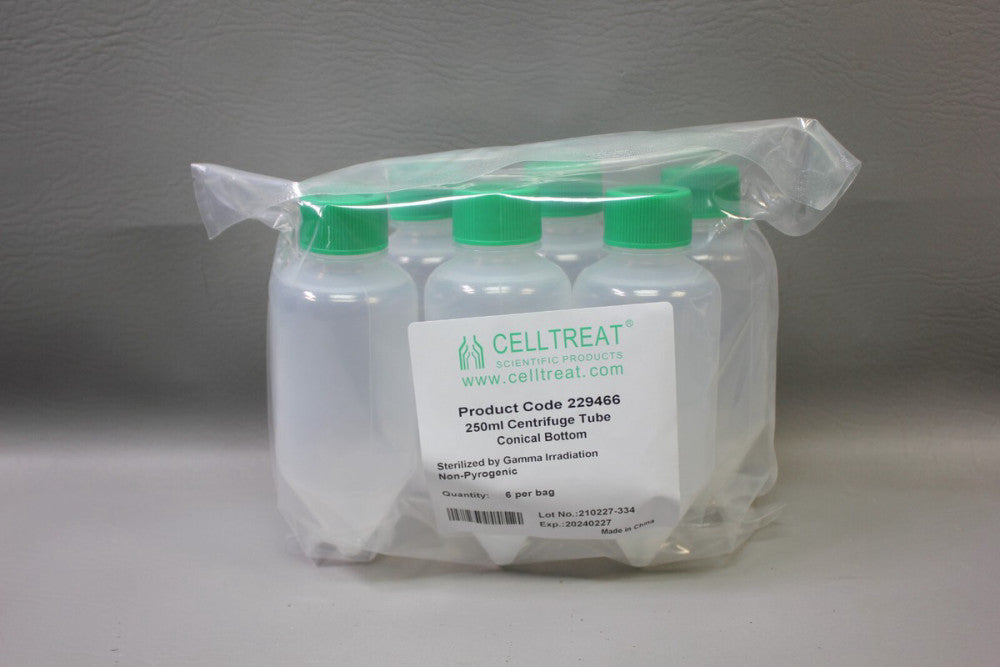 Case of 48 250mL Conical Bottom Centrifuge Tubes; Celltreat 229466
