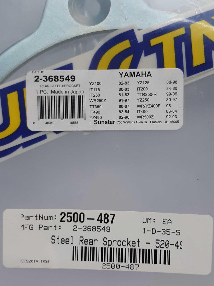Sunstar 2-368549 Steel Rear Sprocket YAMAHA 49T 