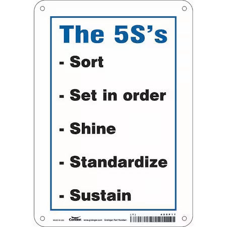 Condor 486P17 The 5S's Sort Set In Order Shine Standardize Sustain, 7 In W X 10