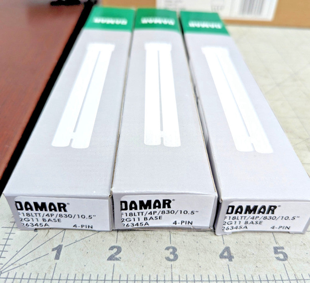 (3) Damar 26345A F18LTT/4P/830 10.5” 18W CFL Long Twin Tube 3000K 2G11 4-pin Bas