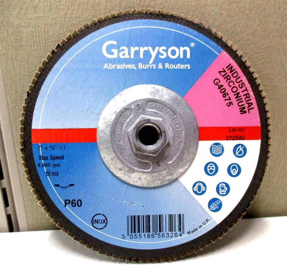 Garryson (G40675) 7" Diam x 5/8-11 Hole 60 Grit 8600 RPM Zirconium Flap Wheel