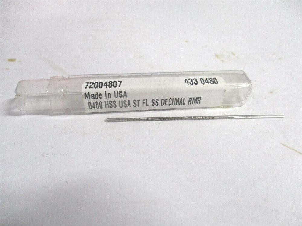 (433-0.0480) 0.048" x 1/2" x 2-1/2" OAL Straight Shank HSS 4FL Chucking Reamer 