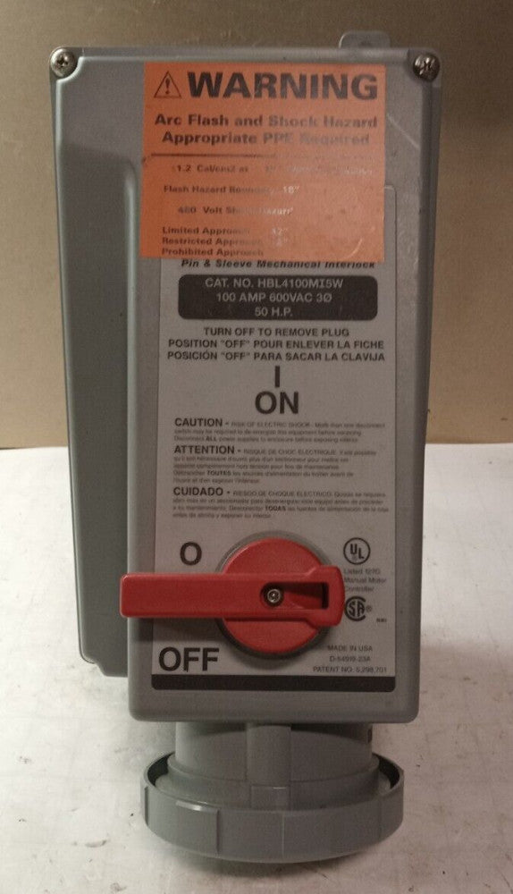 HUBBELL 100 AMP MECH. INTERLOCKED FEMALE RECEPTACLE 600 VAC 3Ø 4W HBL4100MI5W
