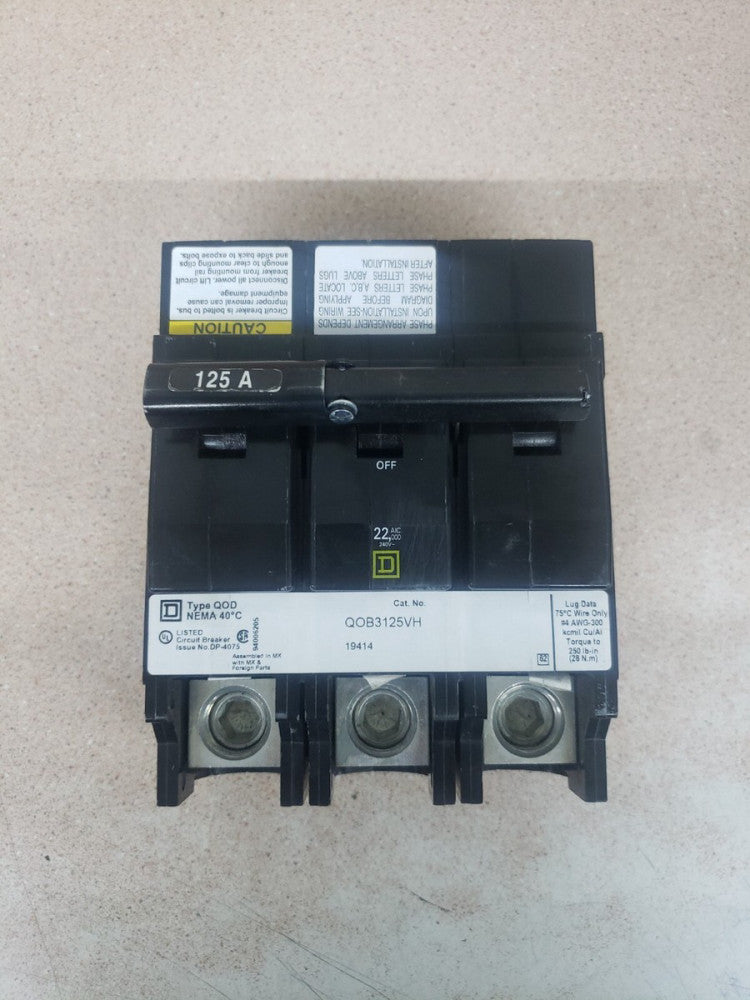 NEW SURPLUS Square D QOB3125VH Bolt-On Circuit Breaker 125A 240V 3 Pole 22kA