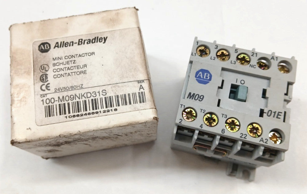ALLEN BRADLEY MINI CONTACTOR CAT NO 100M09NKD31S 24 VOLTS 50/60 HZ
