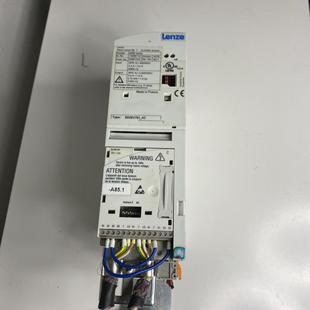 Lenze E82EV751-4C Inverter 0-400/500VAC 2.4/1.9A 0.75kW 1.0 HP