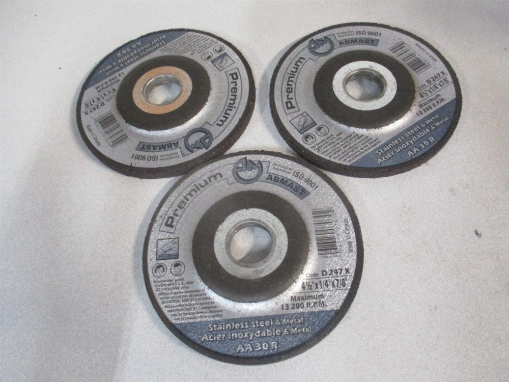 Abmast (D247X) 4-1/2 x 1/4 x 7/8 30 Grit Aluminum Oxide Grinding Wheel - Qty 3