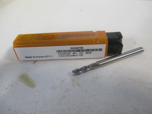 (750152) 7/64" x 3/8" x 1/8" x 1-1/2" OAL Solid Carbide 4 Flute Square End Mill 