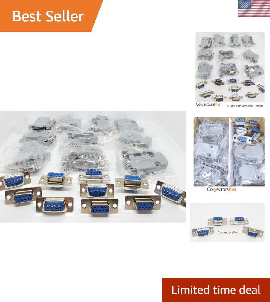 Reliable DB9 9-Pin Female Connectors & Plastic Hoods - Ideal for Cable Repair