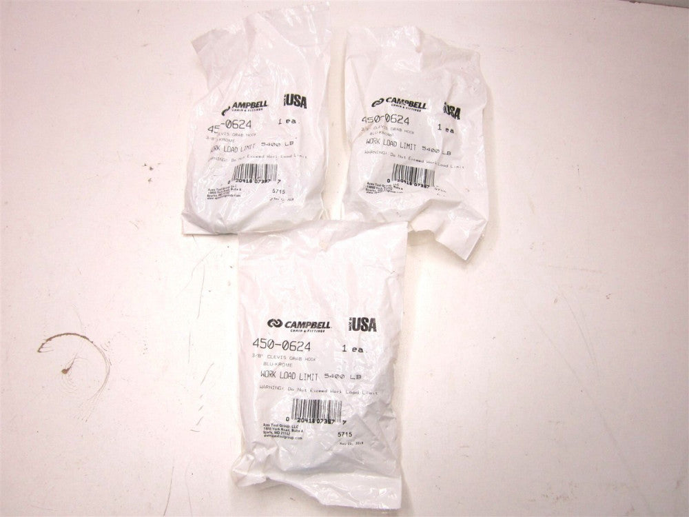 Campbell (4500624) 3/8 in. Carbon Steel Zinc Plated Clevis Grab Hooks - Lot of 3