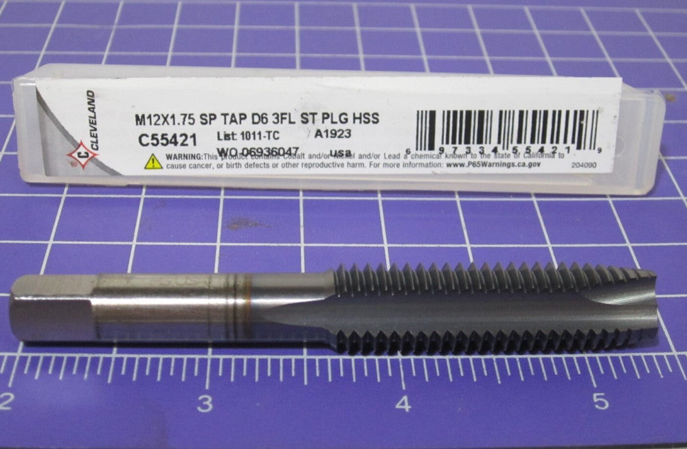 CLEVELAND (C55421) M12 x 1.75 3F Spiral Point Tap 6H Plug Chamfer TiCN