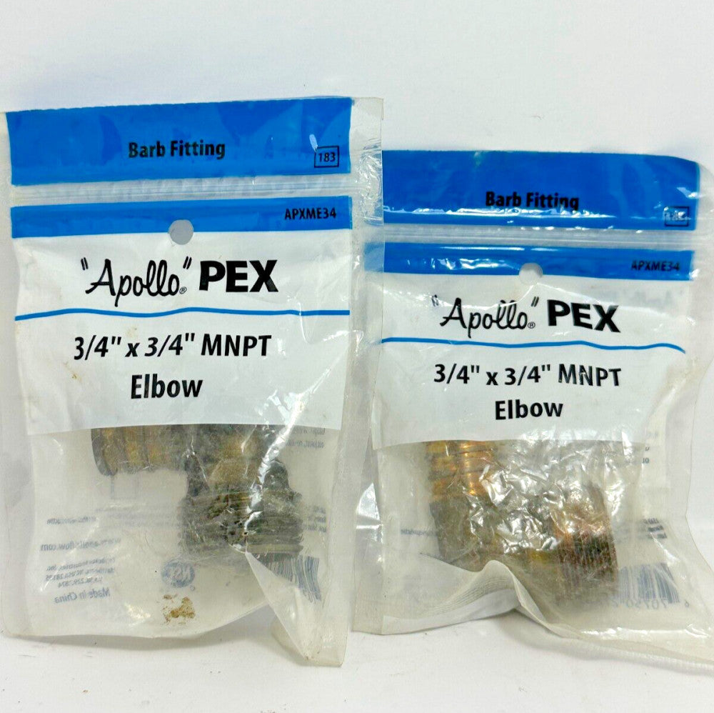 2pc Apollo PEX Barb Fitting 3/4" x 3/4" MNPT Elbow APXME34
