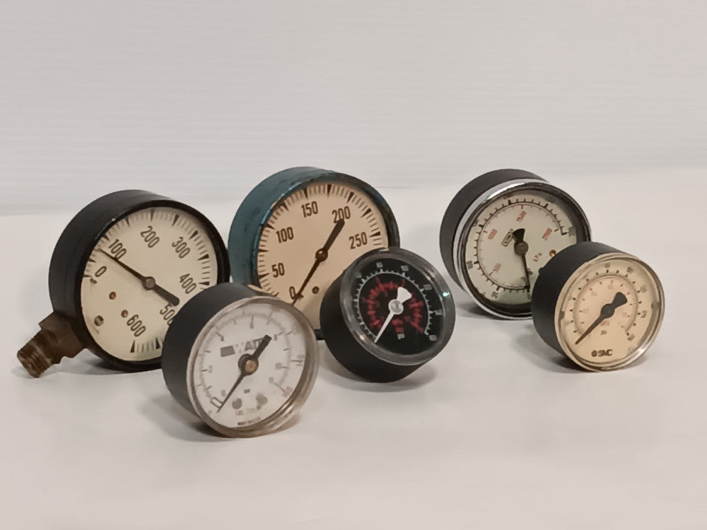 Lot of 6: Assorted Industrial Used Pressure Gauges, U.S.Gauge, SMC, More