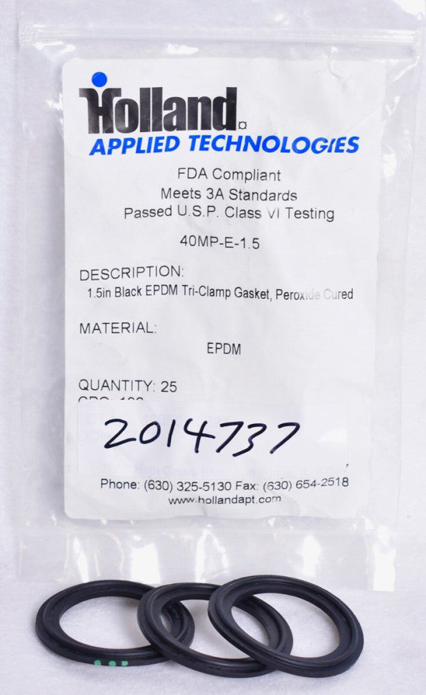 3 Count Holland Applied Tech 1-1/2" Sanitary EPDM Tri-Clamp Gaskets  40MP-E-1.5