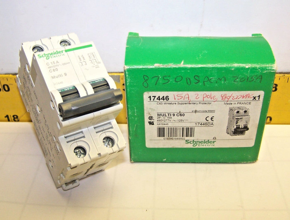 New Schneider MULTI 9 C60 15 Amp Miniature Supplementary Protector 2 Pole  17446
