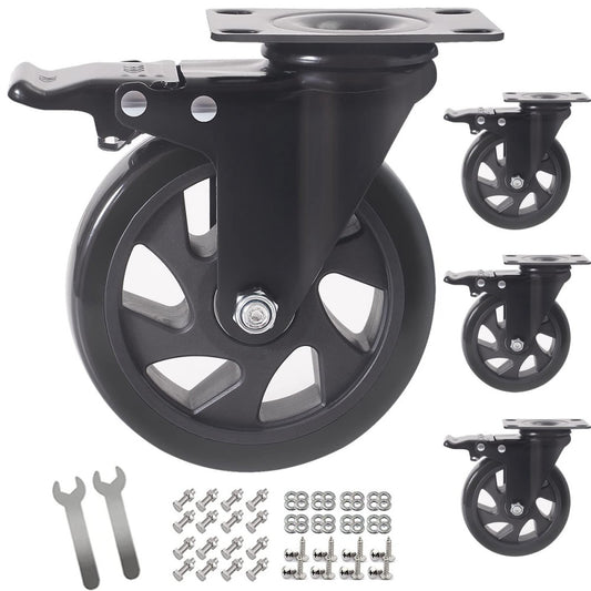5 Inch Swivel Caster Wheels Set of 4, Heavy Duty Casters with Brake, Polyuret...