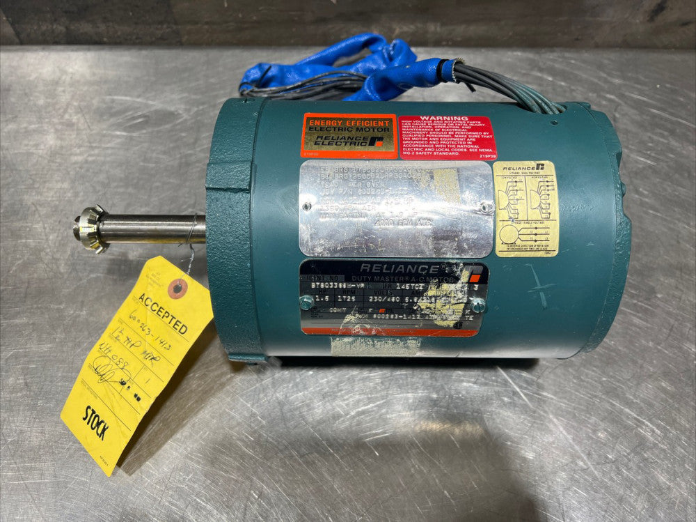NOS Reliance Air-Over A-C Motor. Model B78Q3366M. 1 1/2 HP 3 Ph 1725 RPM 230/460