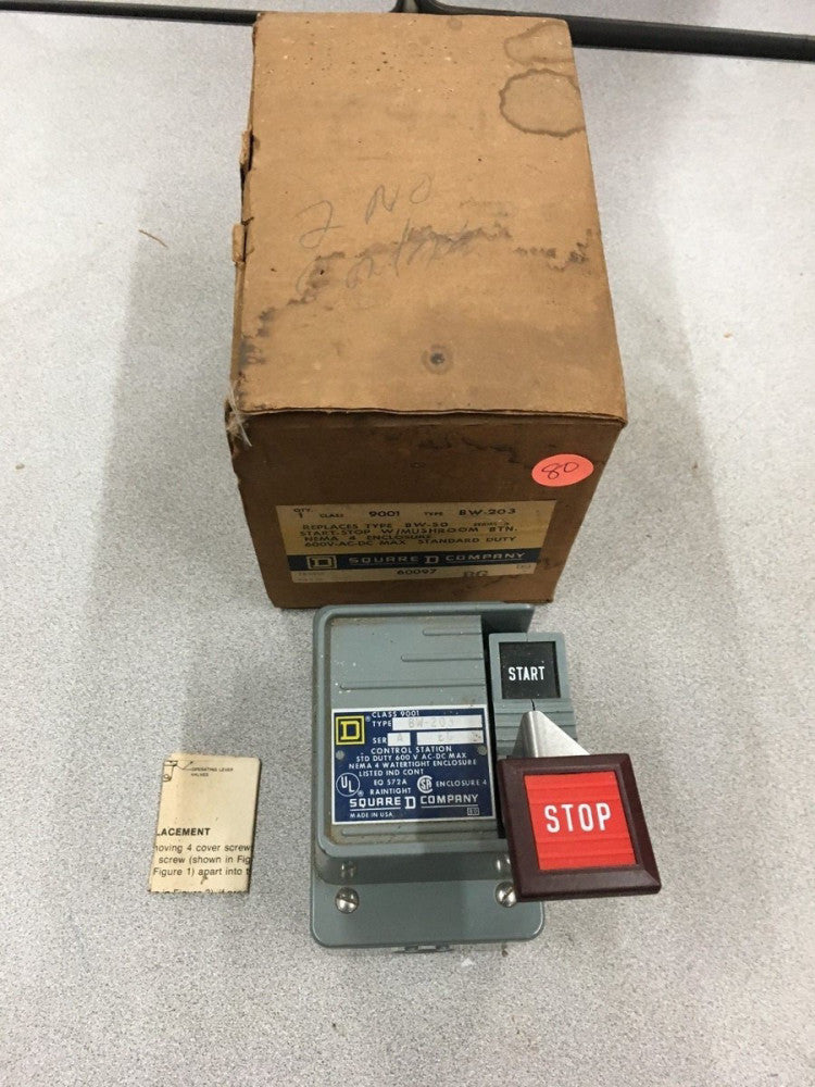 NEW IN BOX SQUARE D START-STOP PUSHBUTTON ENCLOSURE 9001 BW-203 SERIES A