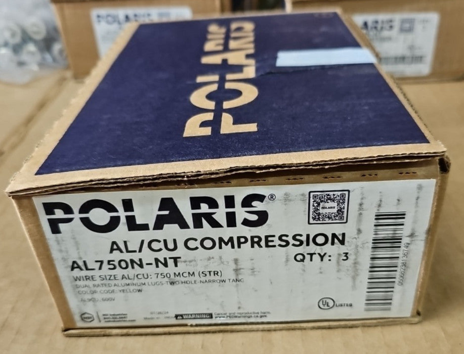 AL750N-NT AL/CU Yellow Dual Rated Compression Aluminum 2 Hole Lugs BOX OF 3