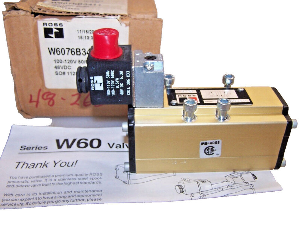 NEW ROSS SPOOL AND SLEEVE SOLENOID VALVE 48 VDC 100-120 VAC COIL  W6076B3411