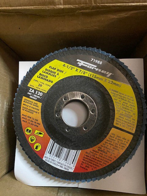 (10 PACK) Forney 71988 Zirconia Aluminum 120-Grit Blue Flap Disc 4-1/2 Dia. in.