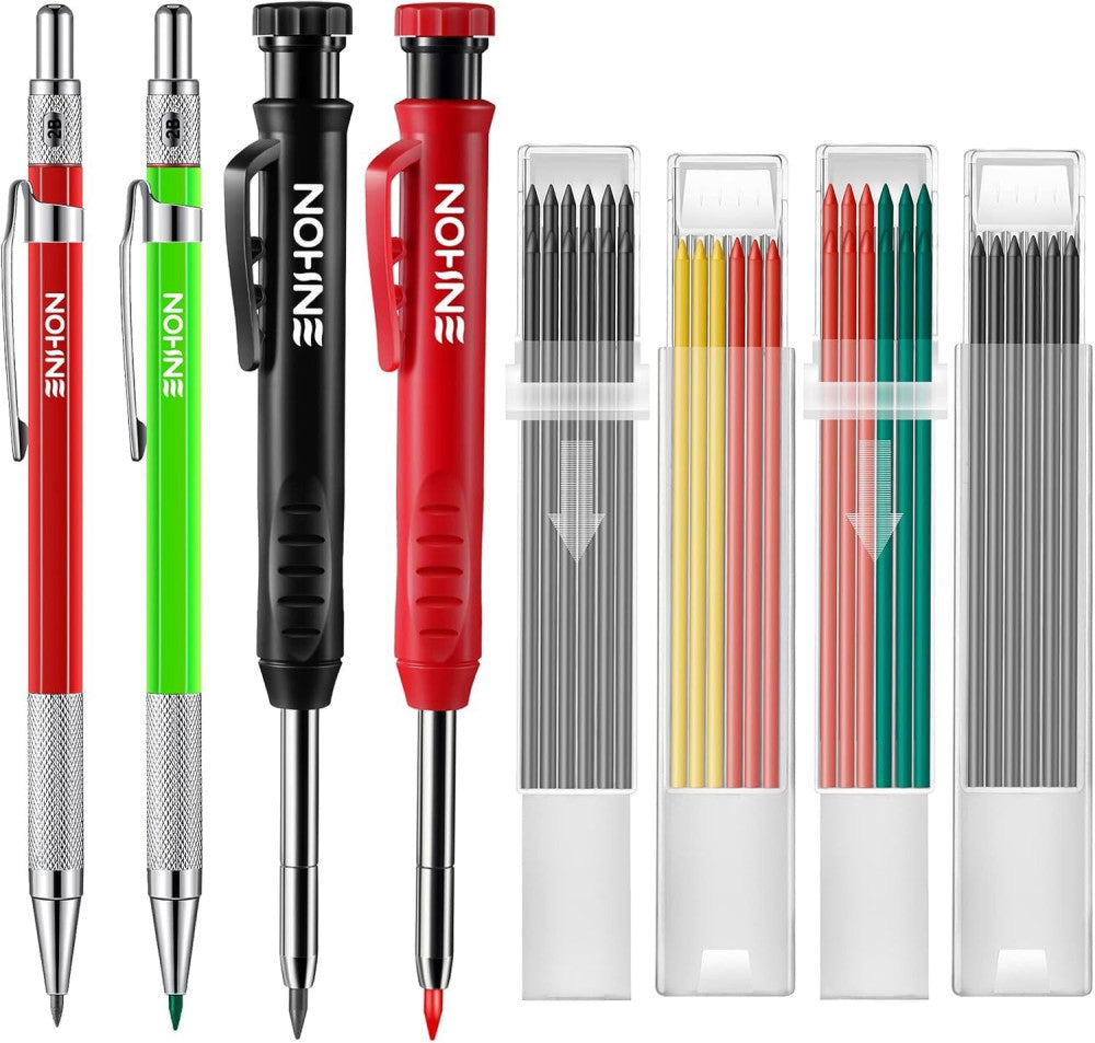 4 Pack Carpenter Pencil Set with Sharpener, Mechanical Woodworking Pencils with