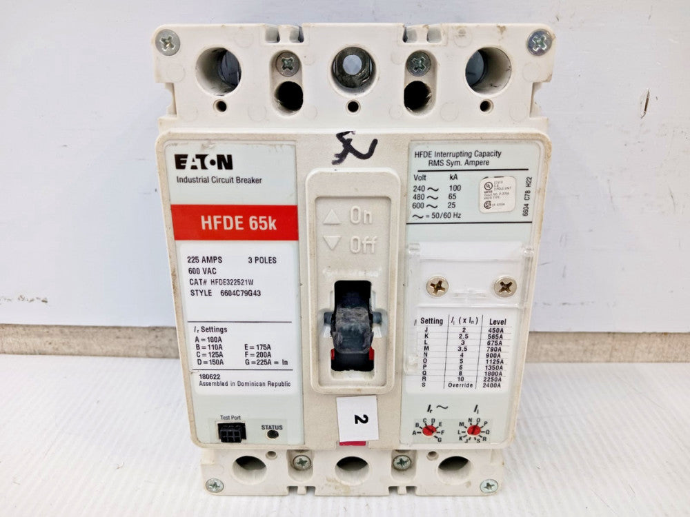 Eaton 225 Amp Industrial Circuit Breaker 3 Pole 600 VAC 65kA HFDE322521W