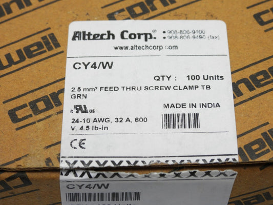 (100pcs) Altech CY4/W 2.5mm Feed Thru Screw Clamp Terminal Block White