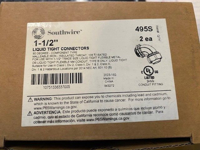 (2 PACK) Southwire 495S 1-1/2" 90-Degree Malleable Iron Liquid Tight Fitting