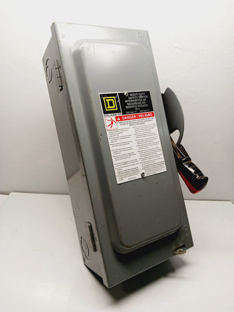 SQUARE D H222N 60 AMP FUSIBLE HEAVY DUTY SAFETY SWITCH 2 POLE 240 VAC 250 VDC