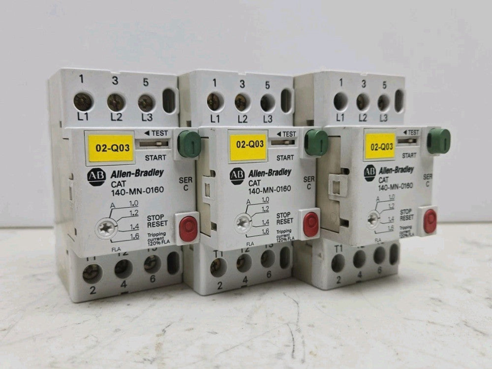3 Pack Allen Bradley 140-MN-0160 Ser C 1-1.6 Amp Manuel Motor Starter 3 Pole
