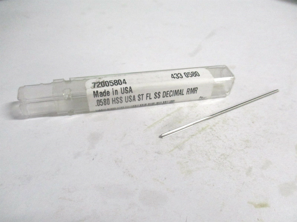 (72005804) 0.058" x 1/2" x 2-1/2" OAL 4-Flute Straight Shank HSS Chucking Reamer