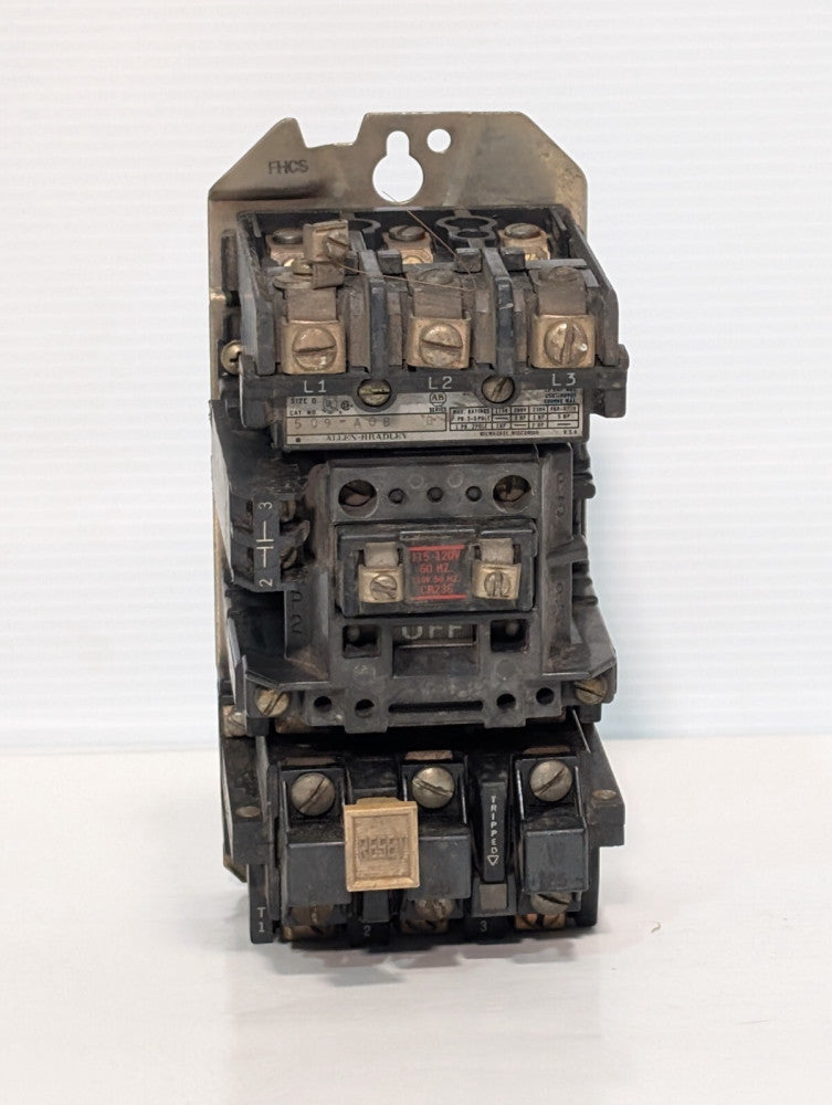 Allen Bradley 509-A0B Starter Ser B Size 0 w/ 595-A Aux Contact 592-BOW16 Relay