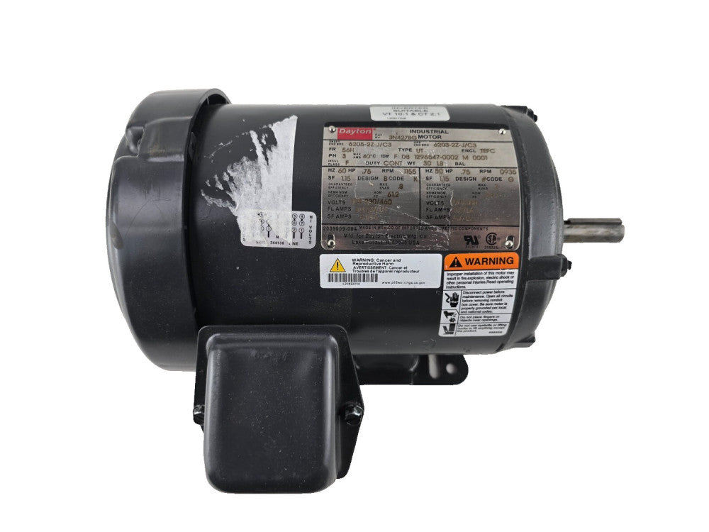 Dayton 3N427BG 3/4 HP 1155 RPM 208-230/460VAC 3-Phase General Purpose Motor