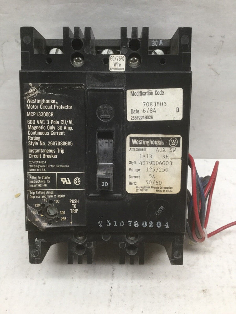 Westinghouse MCP13300CR 30 AMP Motor Circuit Protector 3 Pole 600VAC
