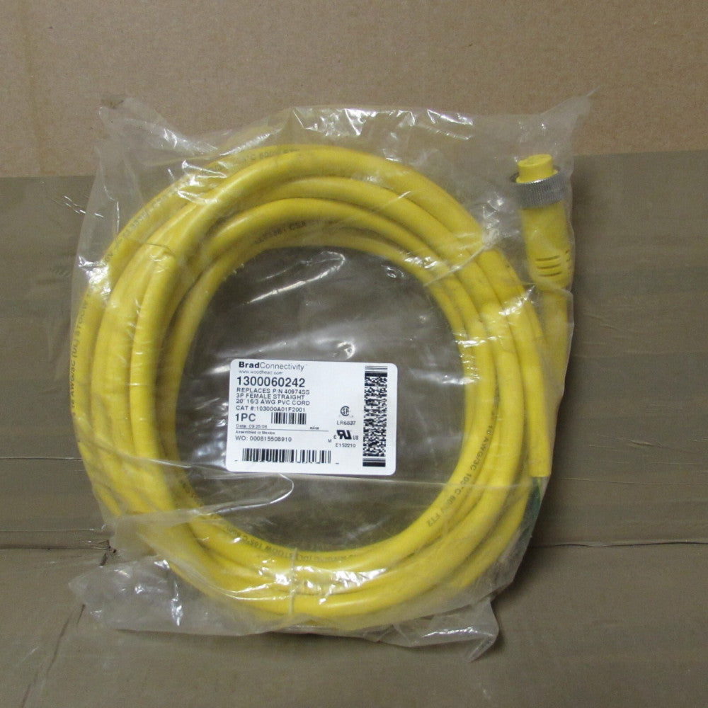 BRAD HARRISON, 1300060242, 3P FEMALE, 20' 16-3 AWG PVC CORD, NEW! MAKE OFFER!