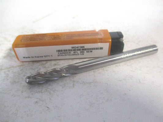 (E5060012) 3/16" x 3/4" x 3/16" x 2-1/2" OAL Solid Carbide 4 Flute Ball End Mill