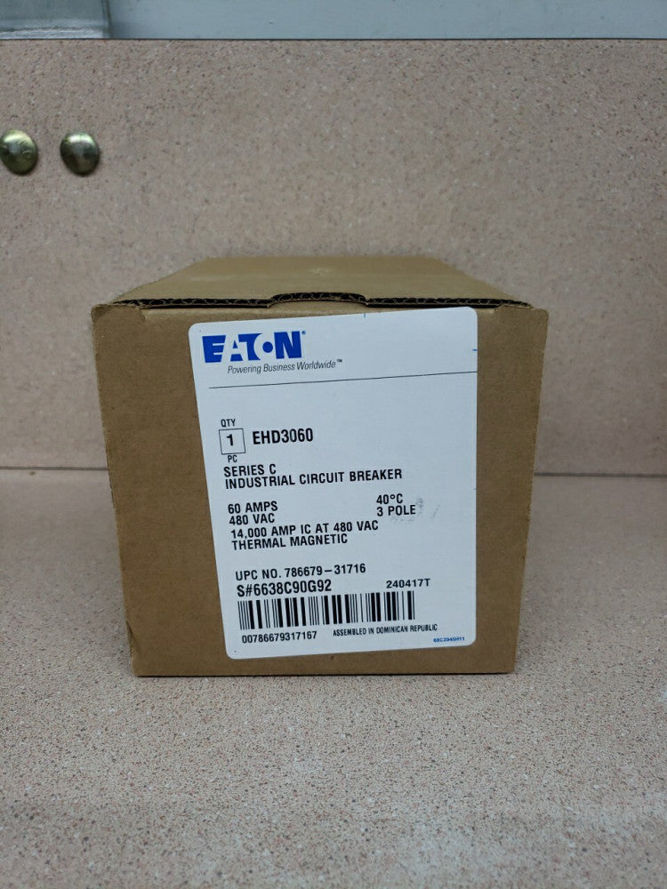 1) Eaton / Cutler Hammer EHD3060 3 Pole 60 Amp 480V Circuit Breaker