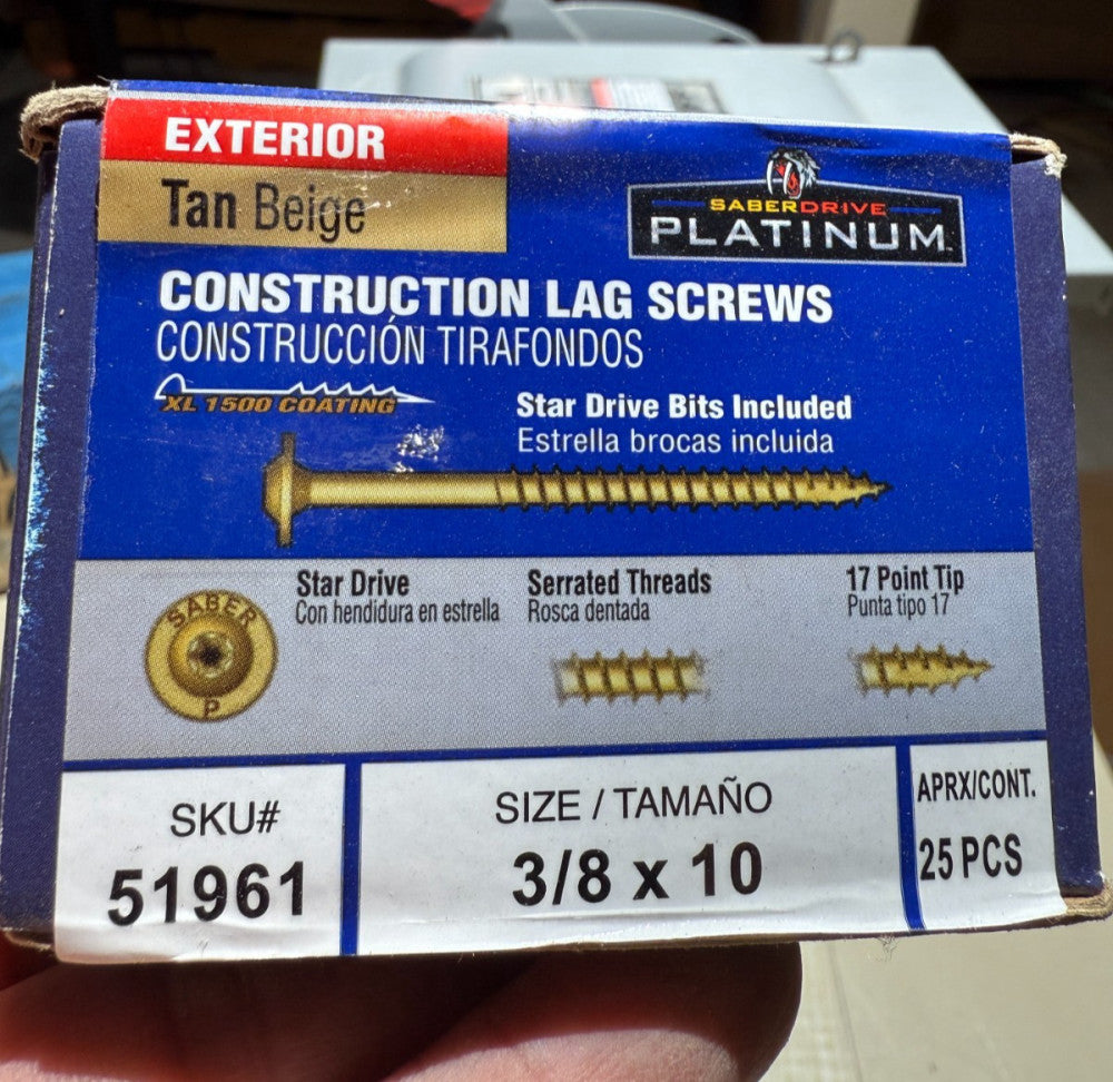 (Lot of 3) SaberDrive TAN Exterior Construction Lag Screws 51961 3/8 x 10 ~25/bx