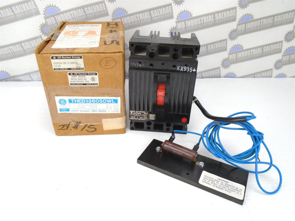 GE - THED136050WL - 50A - 3 Pole - 240-600 VAC - w/EXTERNAL RESISTOR 20k Ω 25W