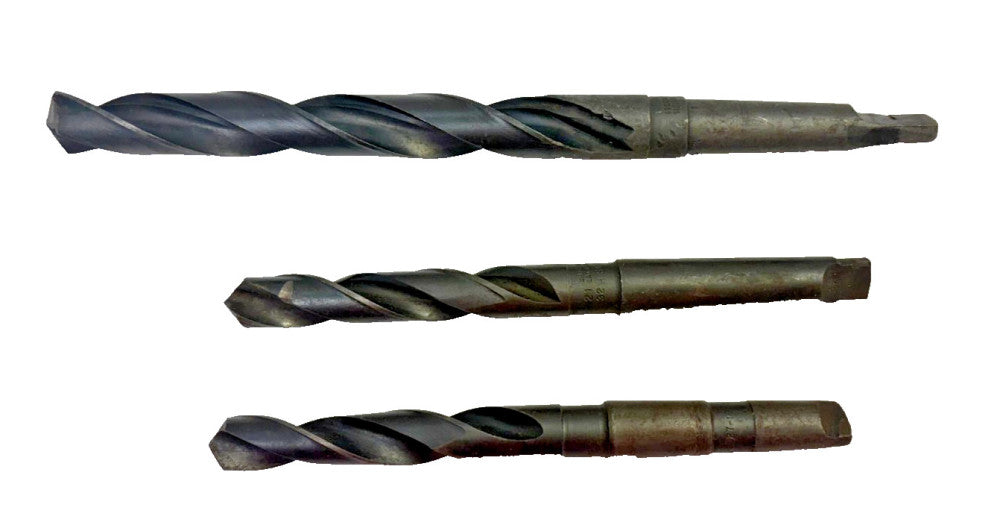 ASSORTED LOT OF 3, #2 MORSE TAPER SHANK DRILL BIT, SPIRAL 2 FLUTE