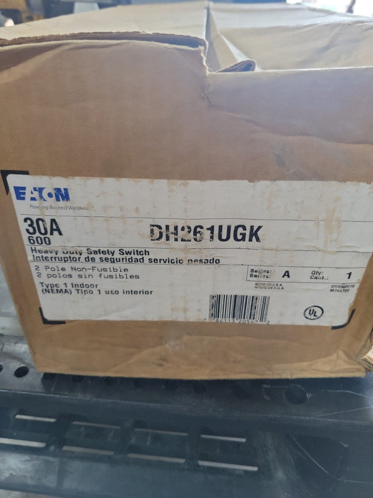 Eaton Cutler Hammer DH261UGK safety switch 30A 600V 2P NEMA 1 nonfusible