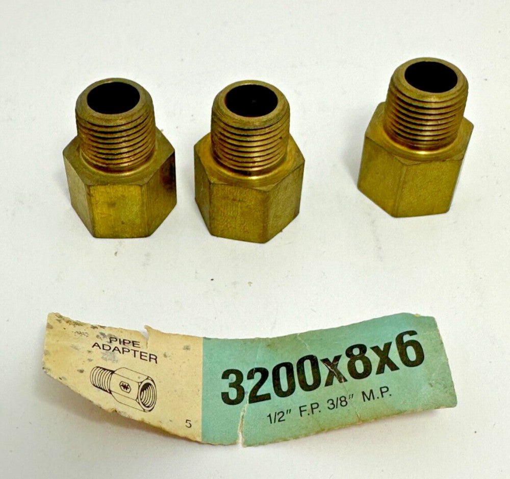 (Lot of 3) Eaton 3200x8x6 Brass Pipe Adapter 1/2" F.P. 3/8" M.P.