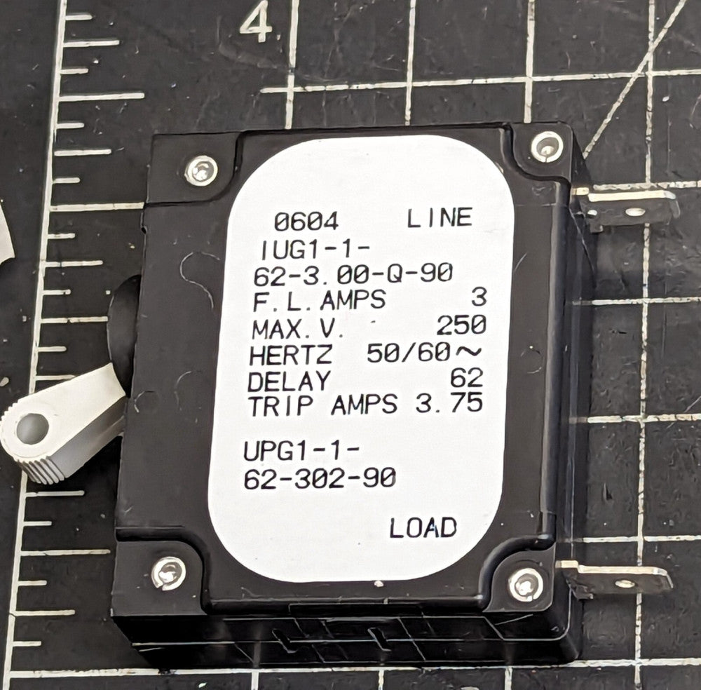 Airpax 3A 1 Pole 250VAC Circuit Breaker UPG1-1-62-302-90 5925-01-022-5093 [B5BB]