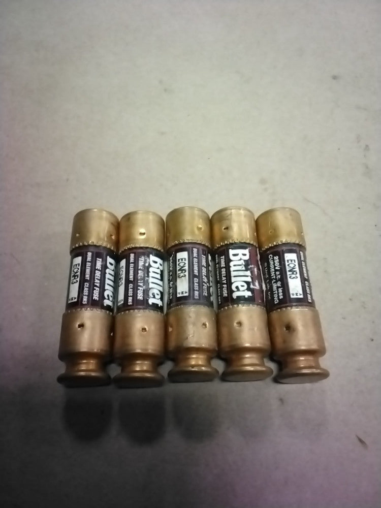 Bullet ECNR3 Class RK5 Fuse 3 Amp 250VAC, Lot Of 5