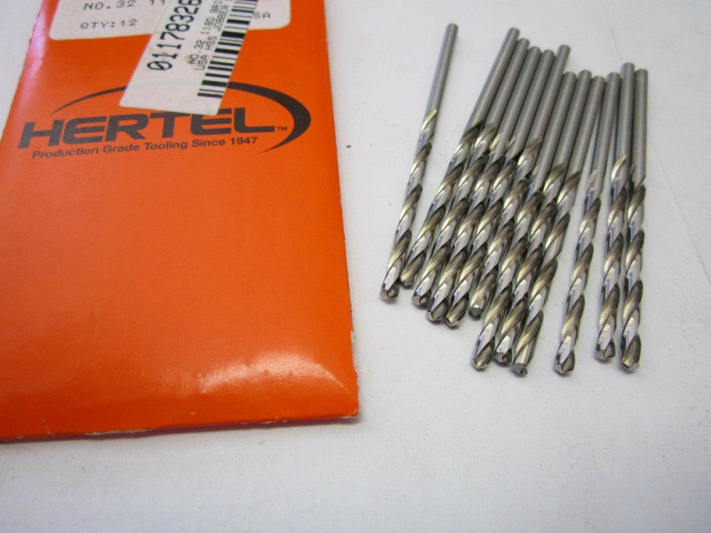 Lot of 12 #32 High Speed Jobber Length Drill Bits 118 Degree Bright