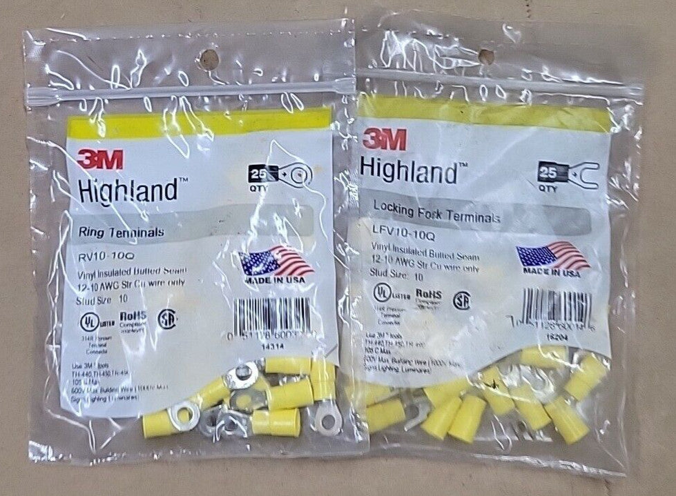 LOT OF 2 BAGS 3M Terminals, 3M Highland Vinyl Insulated Ring RV10-10Q