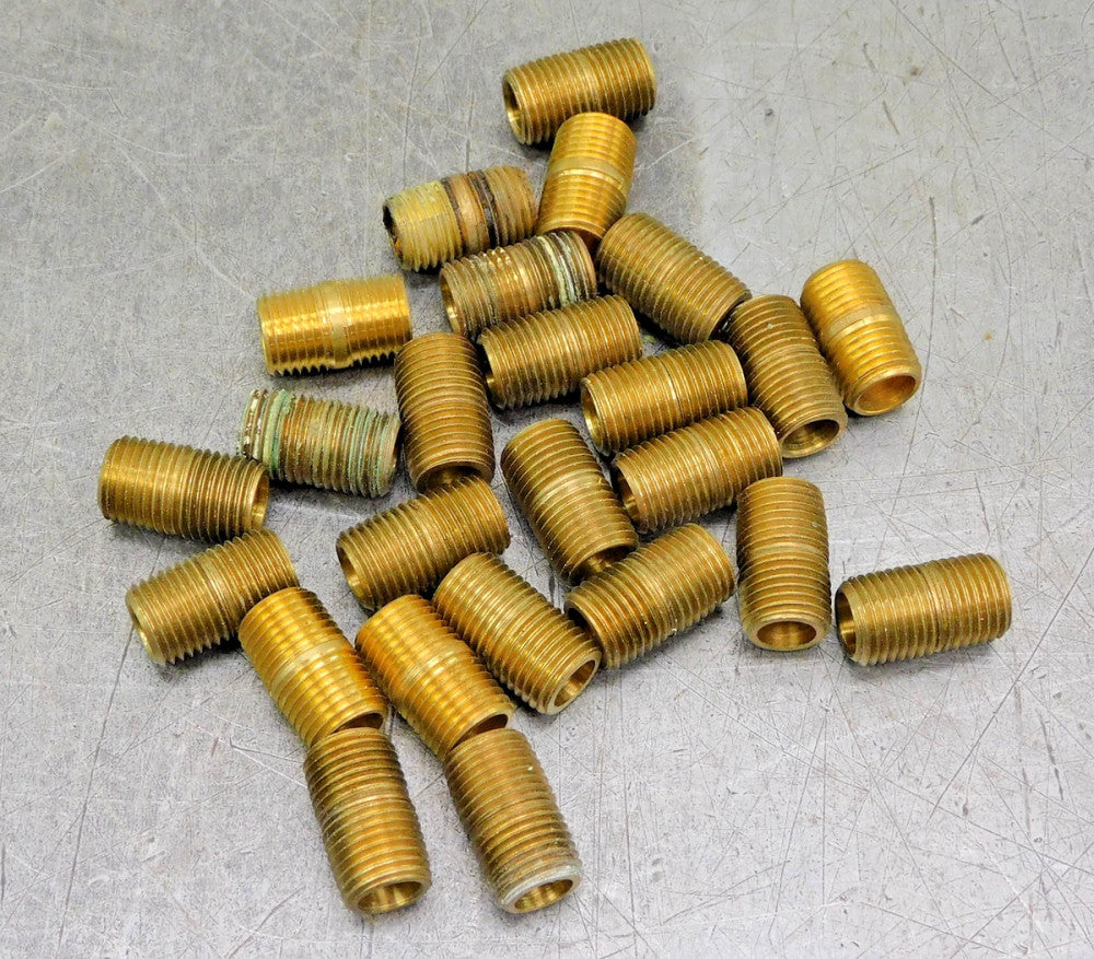 Brass Pipe Nipple Fitting 1/4" NPT 1" Length Lot of Twenty-Five (25)